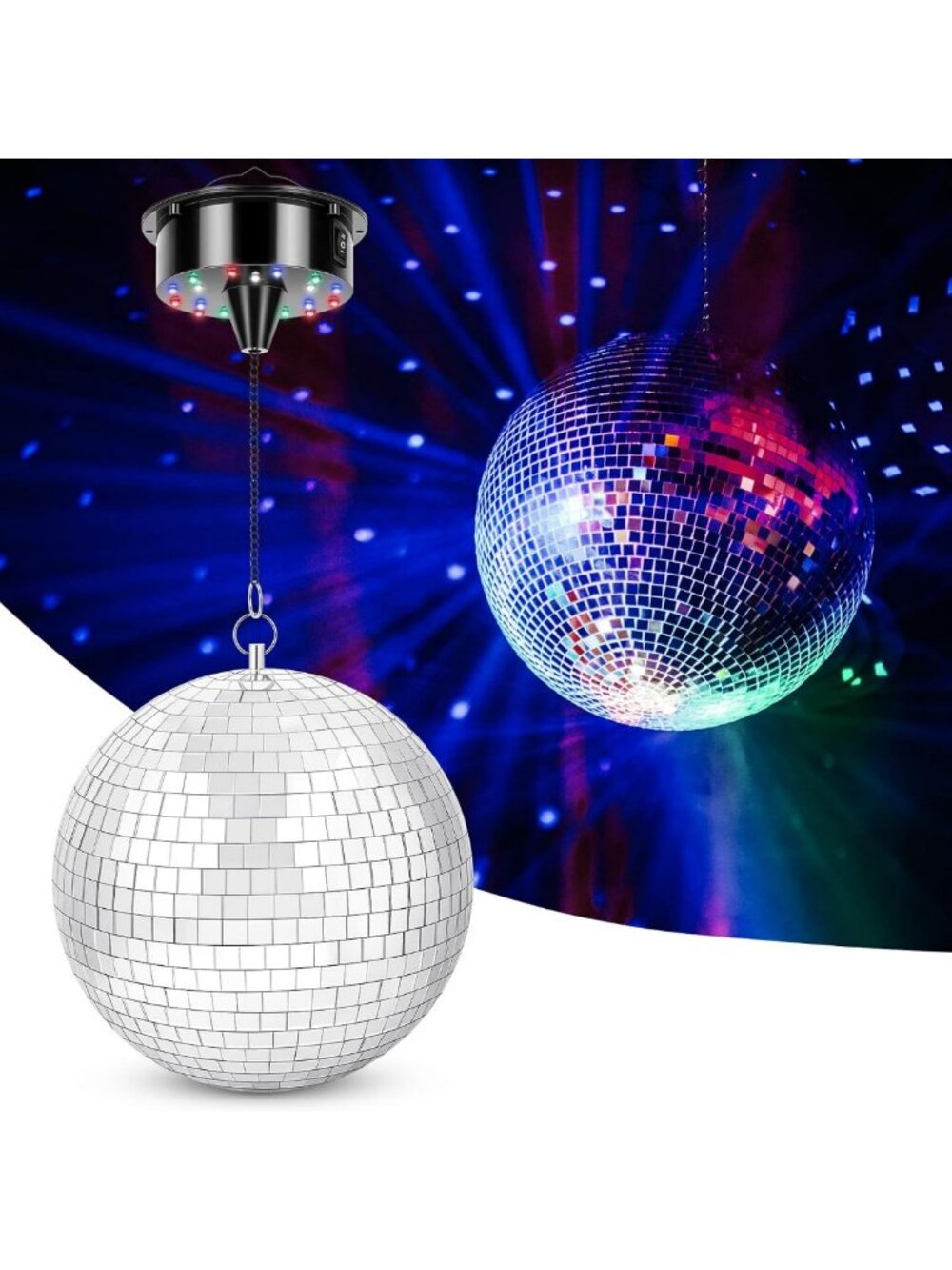 8” Motorized Disco Ball Light - Battery-Powered Hanging Mirror Ball for Parties